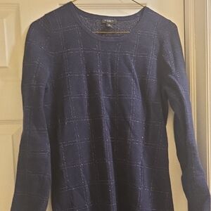Ann Taylor Factory Blue and silver Grid Pattern midi Sweater dress